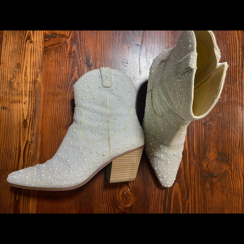 Betsy Johnson rhinestone booties - Pearl